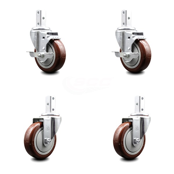 Service Caster 4 Inch Maroon Polyurethane Wheel Swivel 3/4 Inch Square Stem Caster Brakes, 2PK SCC-SQ20S414-PPUB-MRN-TLB-34-2-S-2 - main